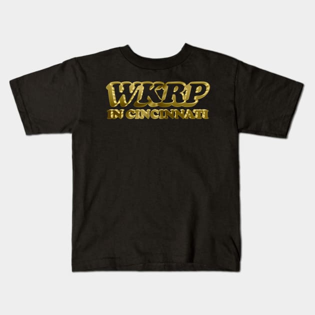 Gold WKRP In Cincinnati Vintage Tribute Logo Design Kids T-Shirt by DankFutura